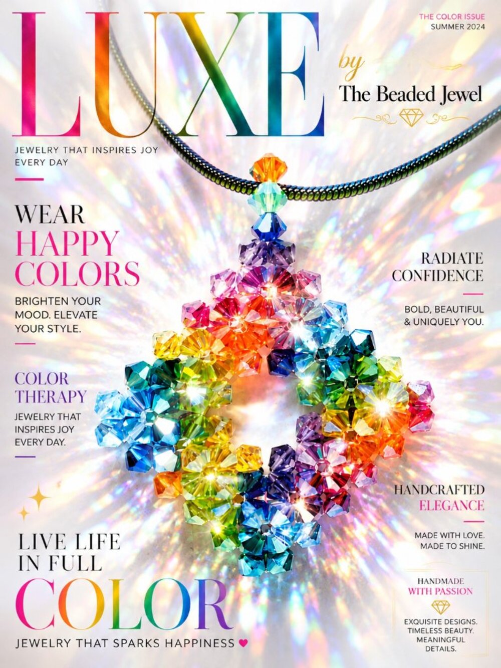 Handmade Rainbow Crystal Pendant Necklace | Colorful Beaded Jewelry Gift for Her
